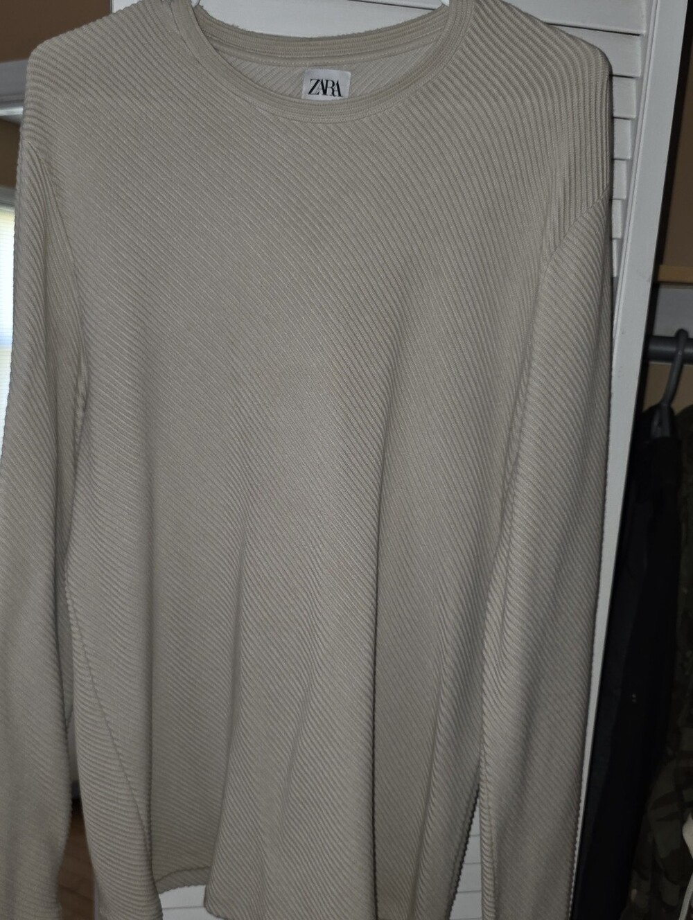 ZARA Men’s Beige Textured Ribbed Oversized Long Sleeve Shirt – Size L
